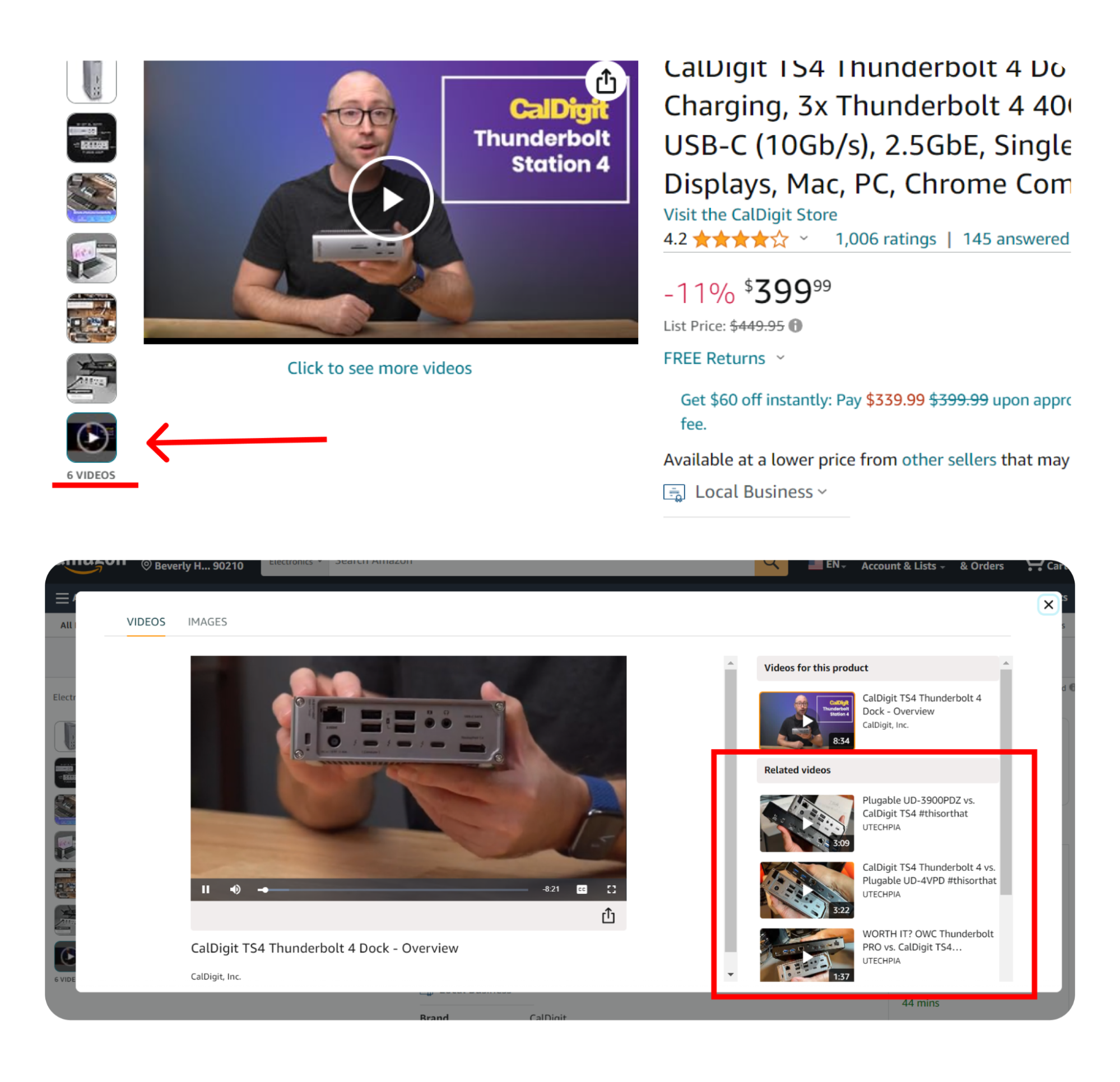 Screenshots of Amazon Influencer videos located in a details page of an Amazon product.